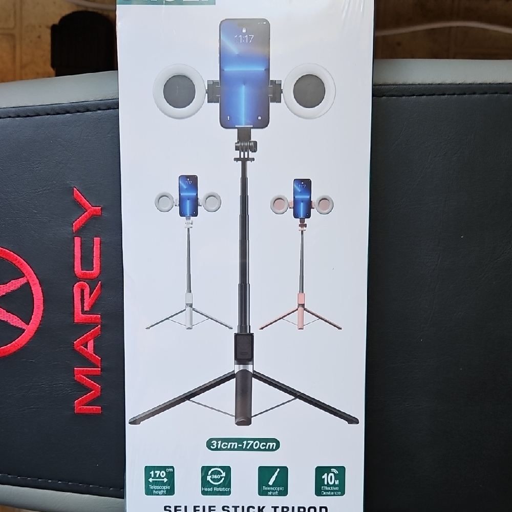 Black Selfie Stick Tripod with Ring Lights